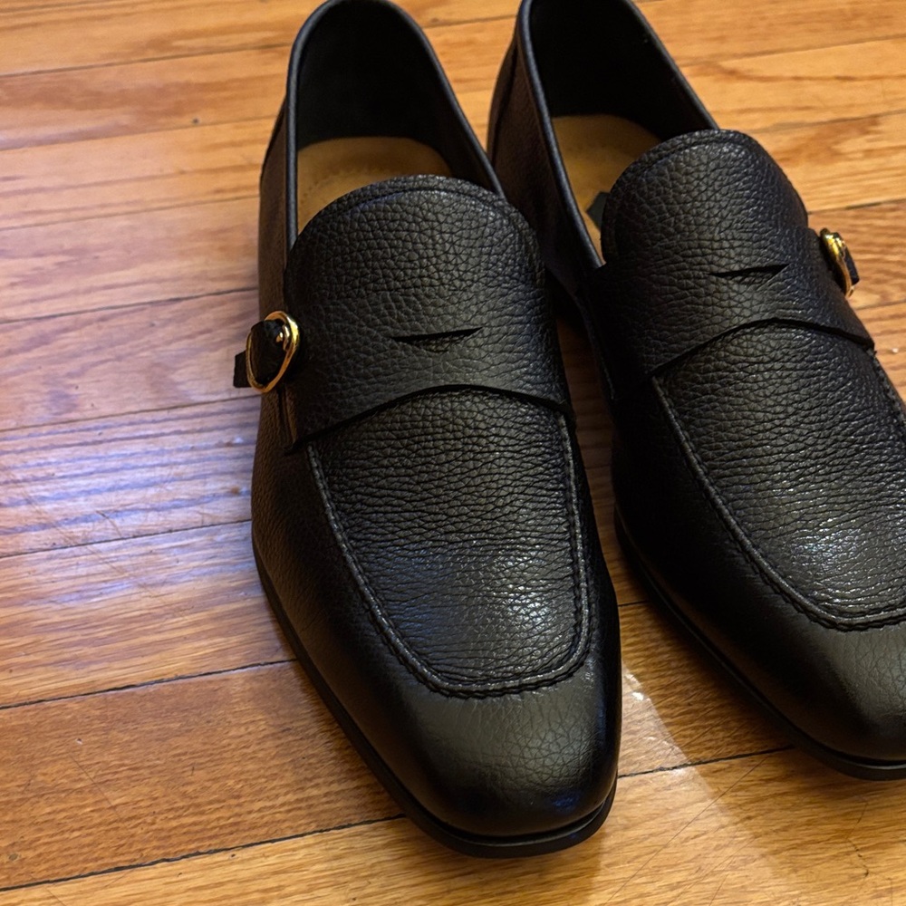 Tom Ford Black Textured Loafers with Gold Accent